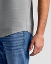 Heather Gray Short Sleeve Tall Curved Hem Crew on model's torso and arm.