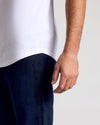 White Short Sleeve Tall Curved Hem Crew, showcasing fit and curved hem.