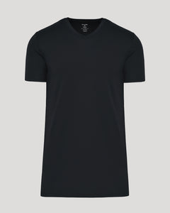 True ClassicBlack Tall Premium Pima V-Neck, slim-fit, V-neck, laid flat.