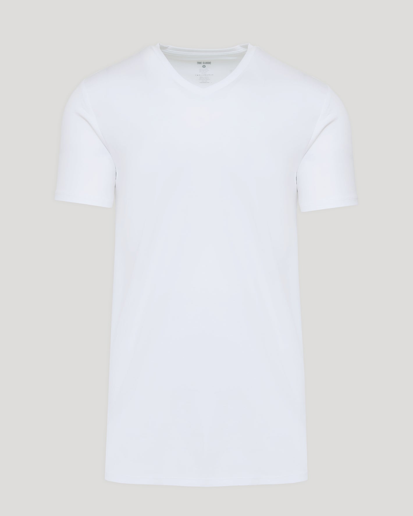 White Tall Premium Pima V-Neck against a light-grey background.