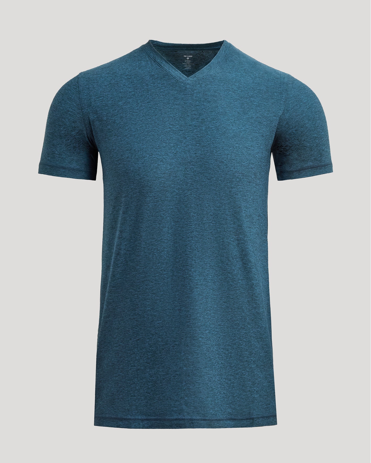 Dark Heather Bluebird Tall Active V-Neck, heathered teal-blue, short-sleeve, V-neck T-shirt.