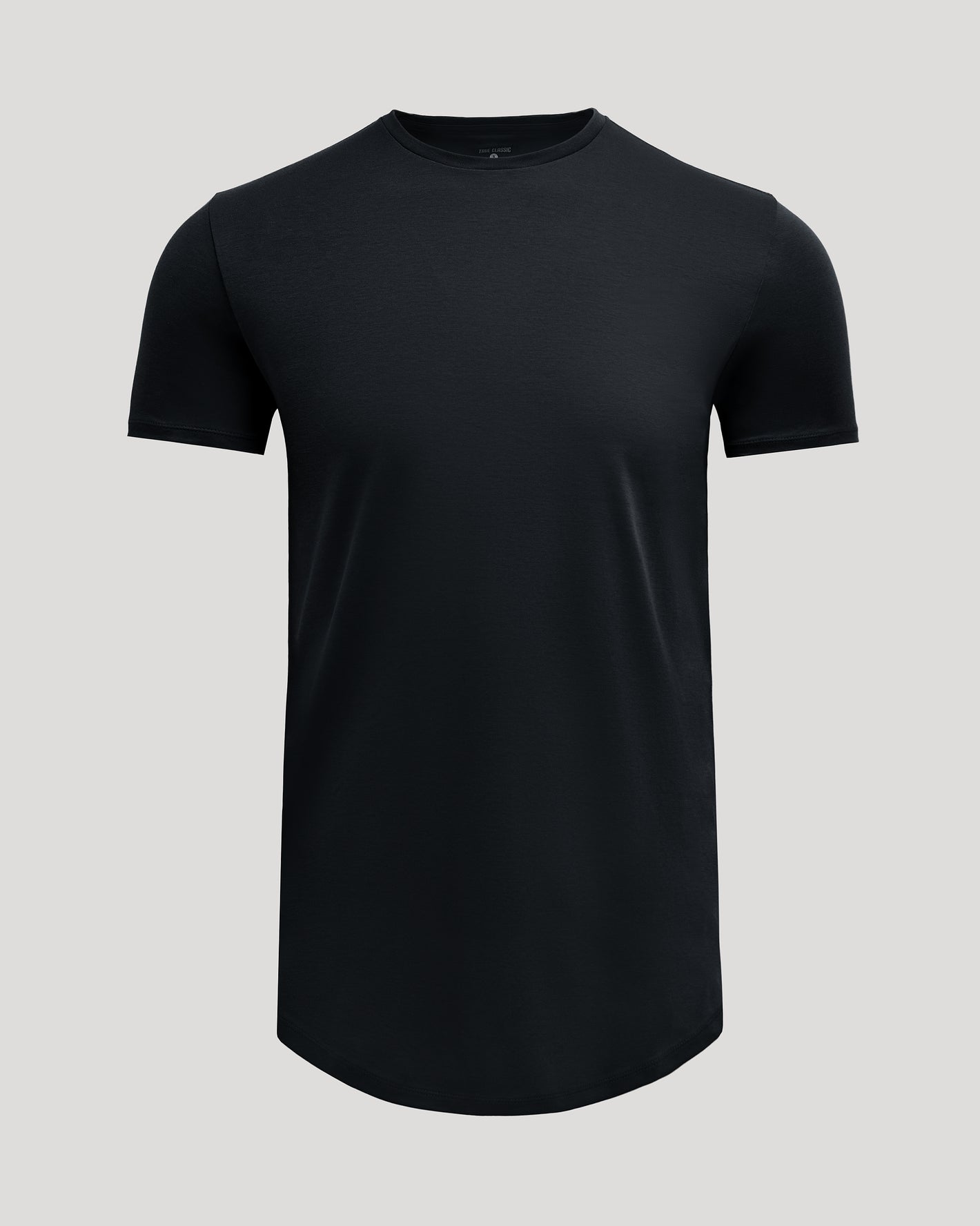 Black Tall Premium Pima Crew Curved Hem T-shirt, elongated hem, tailored fit.