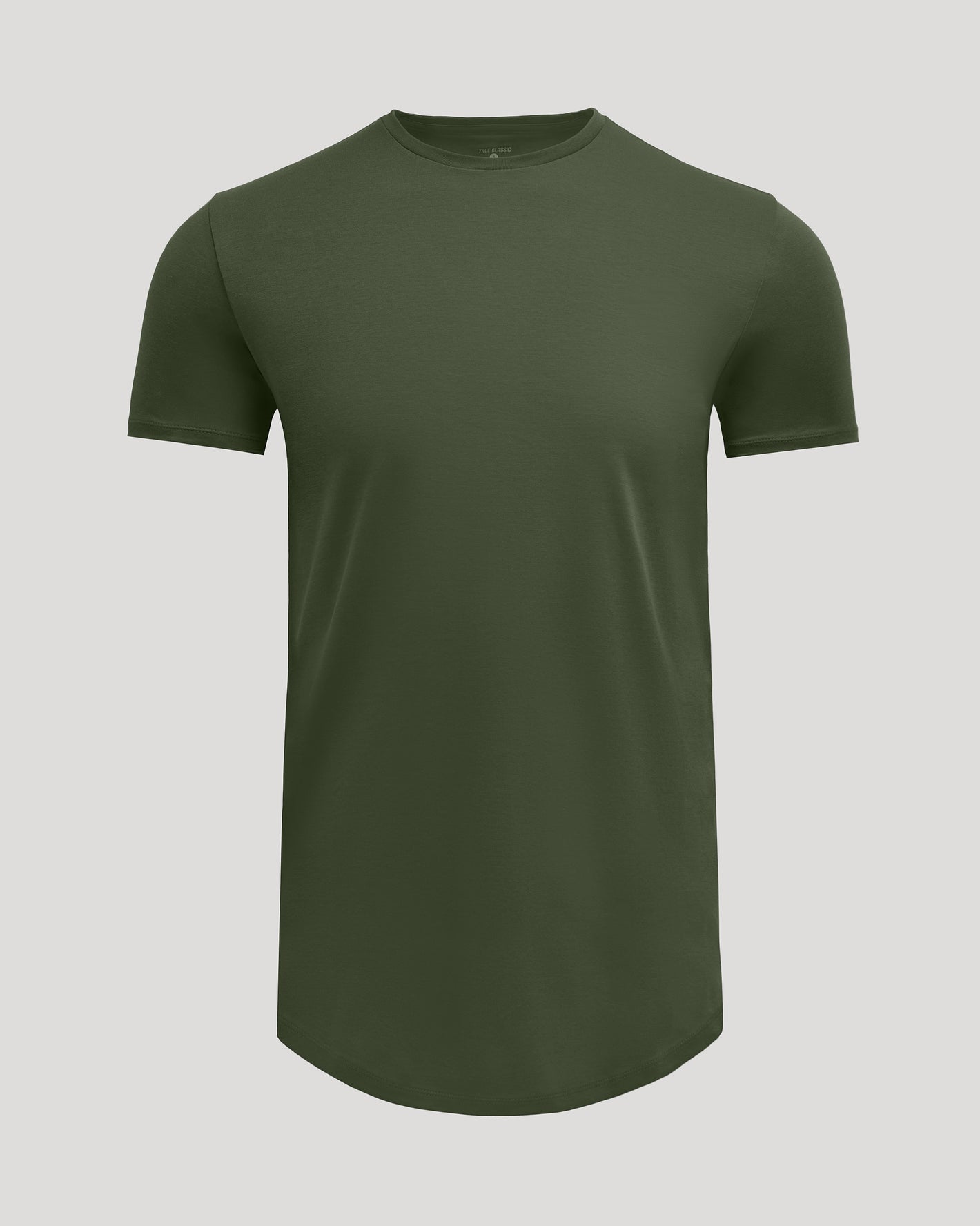 Grove Tall Pima Crew Curved Hem T-shirt, olive-green, laid flat.