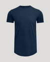Navy Tall Premium Pima Crew Curved Hem T-shirt on display.