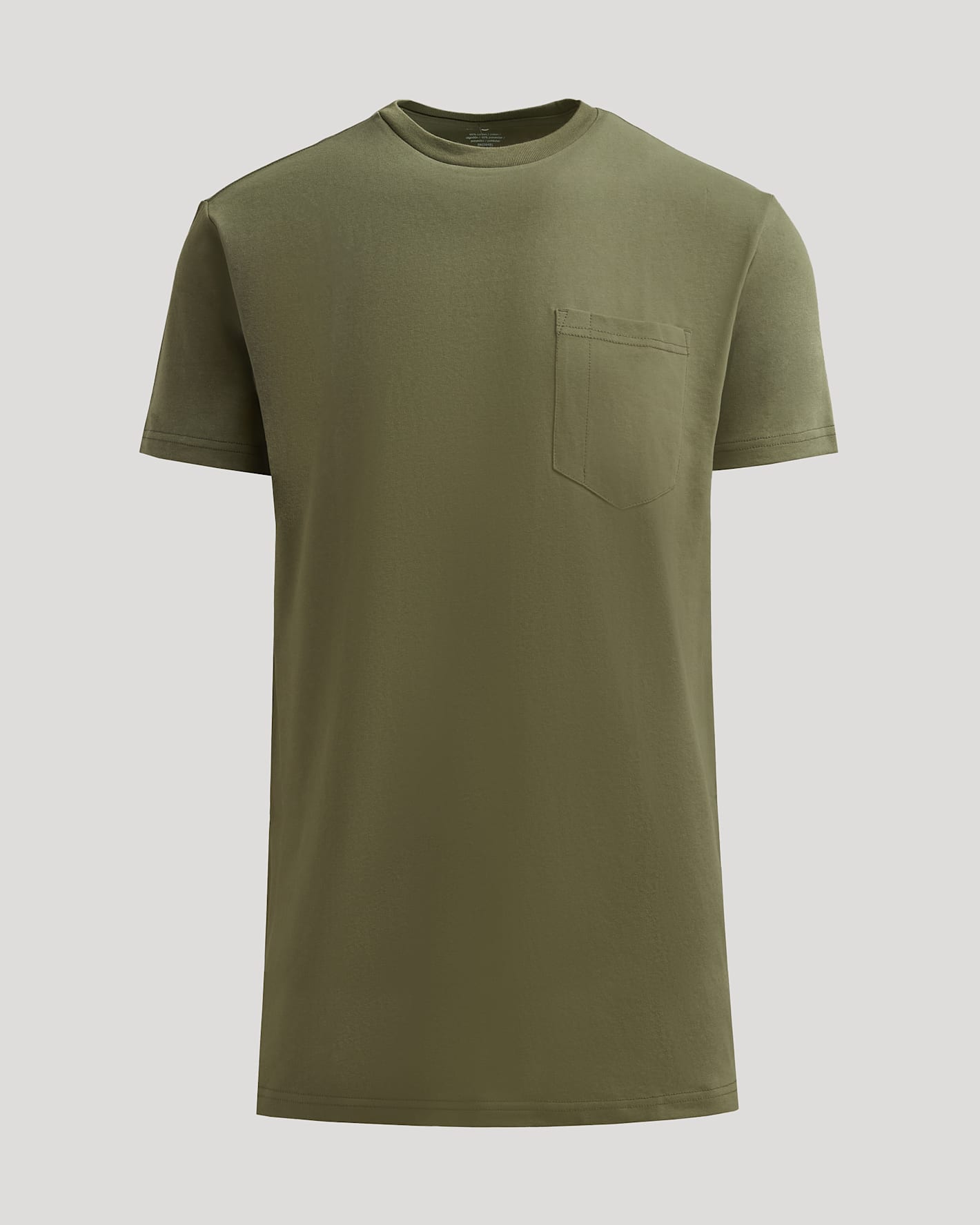 Military Green Tall Heavyweight Pocket Crew laid flat, showcasing chest pocket.