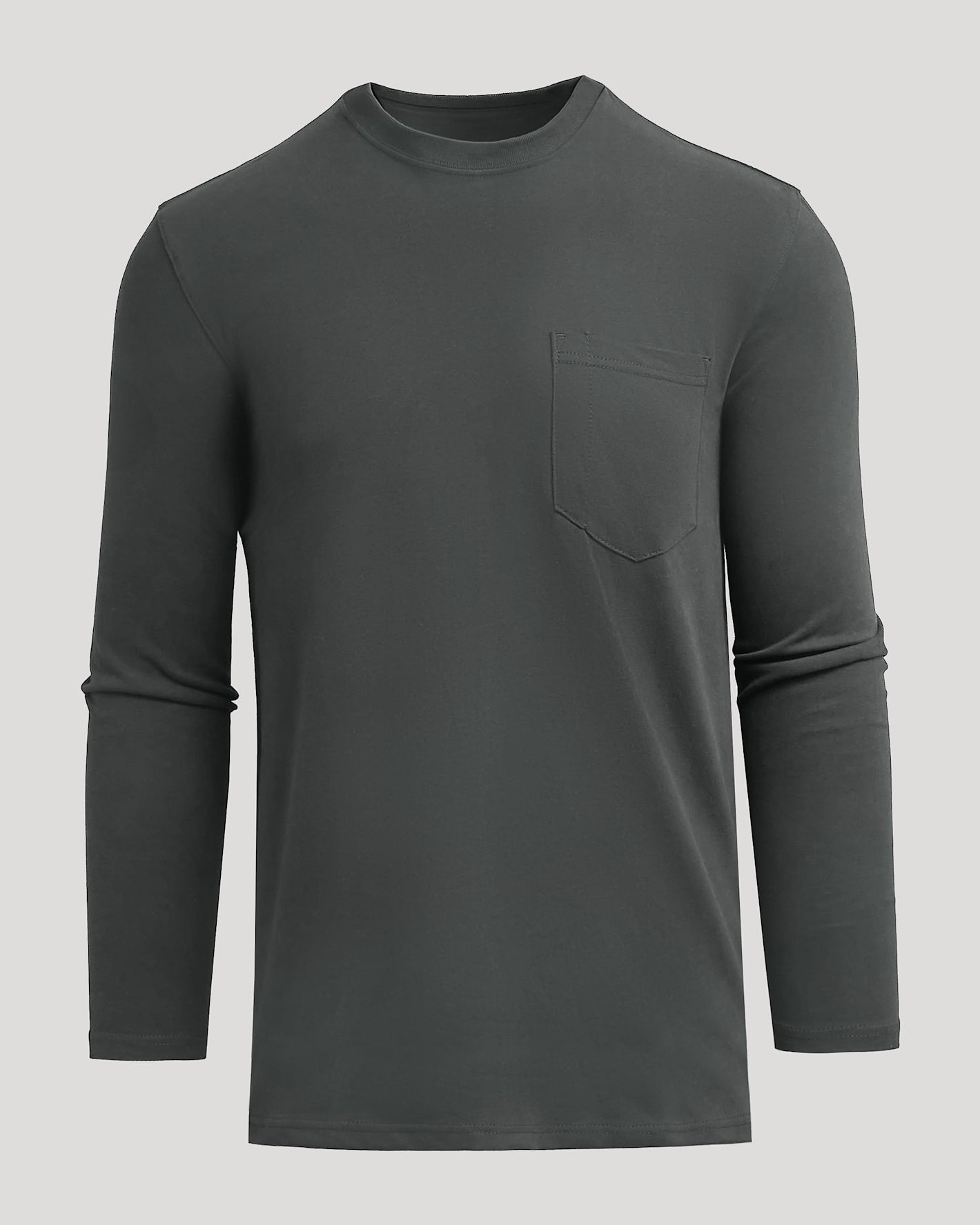 Carbon Tall Heavyweight Long Sleeve Pocket Crew with crew neck and chest pocket.