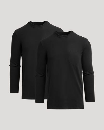 Black Tall Heavyweight Long Sleeve Pocket Crew 2-Pack