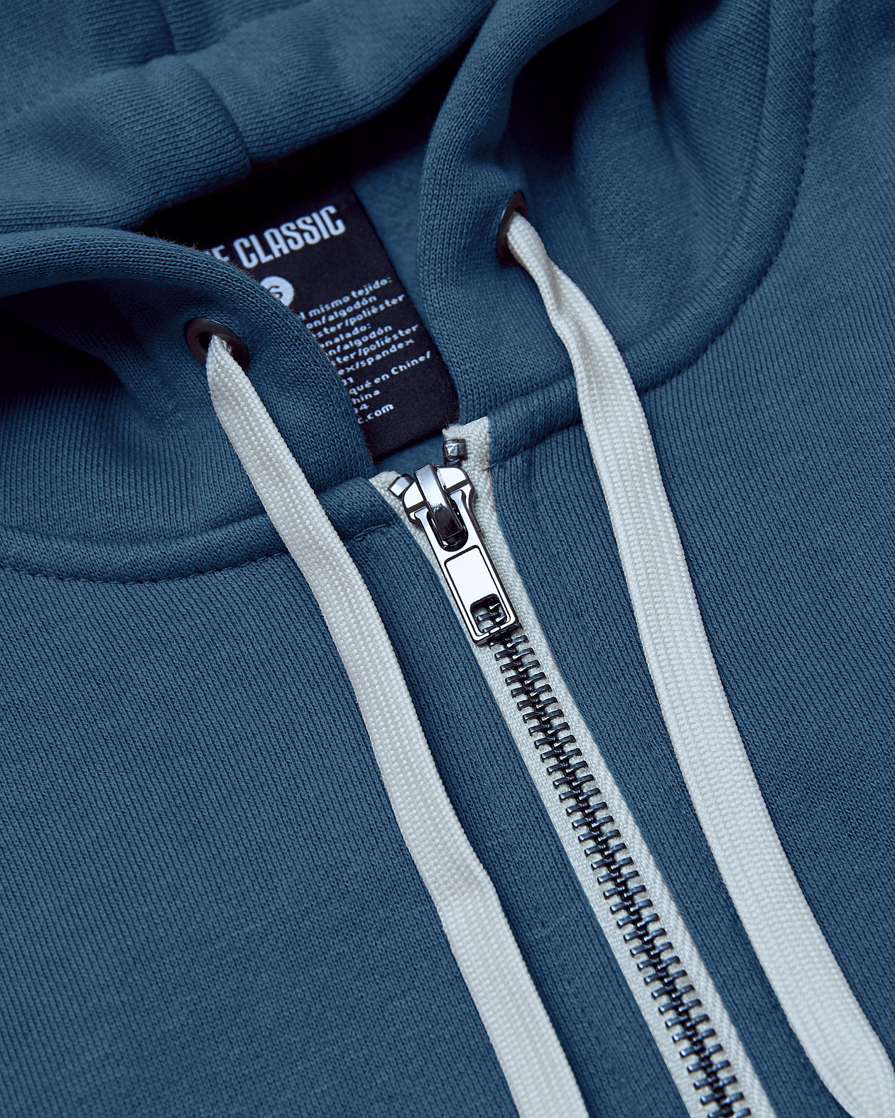 Fiord Fleece French Terry Zip Hoodie with white drawcords and metal zipper.