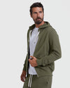 Military Green Full Zip Fleece Hoodie & Jogger 2-Pack modeled.