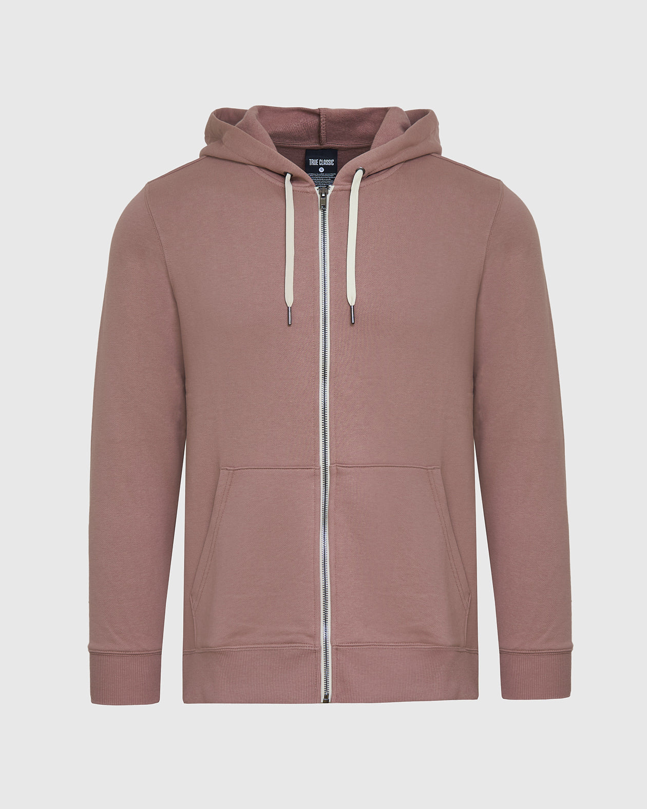 Slate Mauve Fleece French Terry Zip Hoodie with zip front and kangaroo pockets.