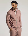 Slate Mauve Fleece French Terry Zip Hoodie with drawstrings and kangaroo pocket.