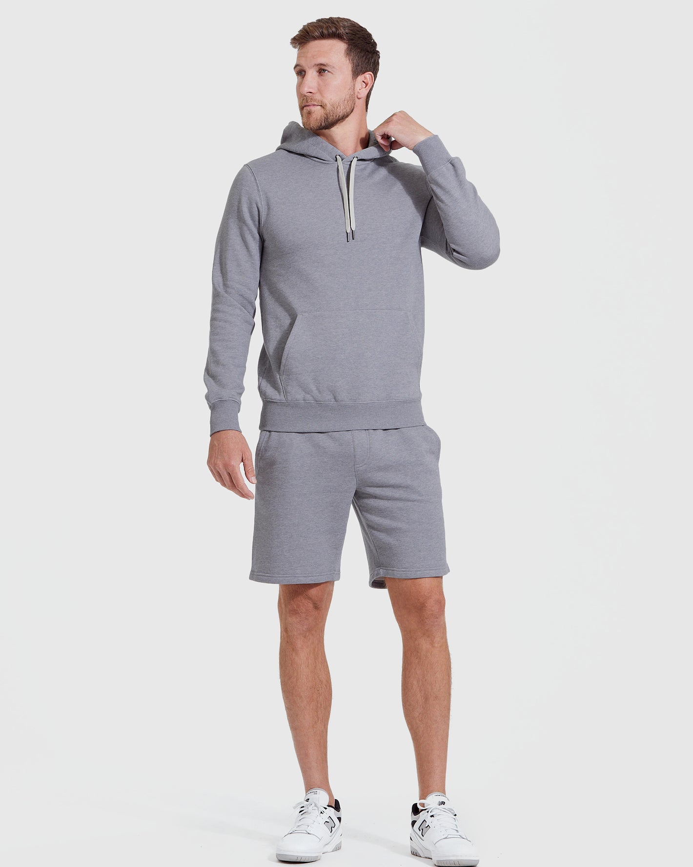 Sweat à capuche à enfiler en tissu-éponge polaire gris chiné