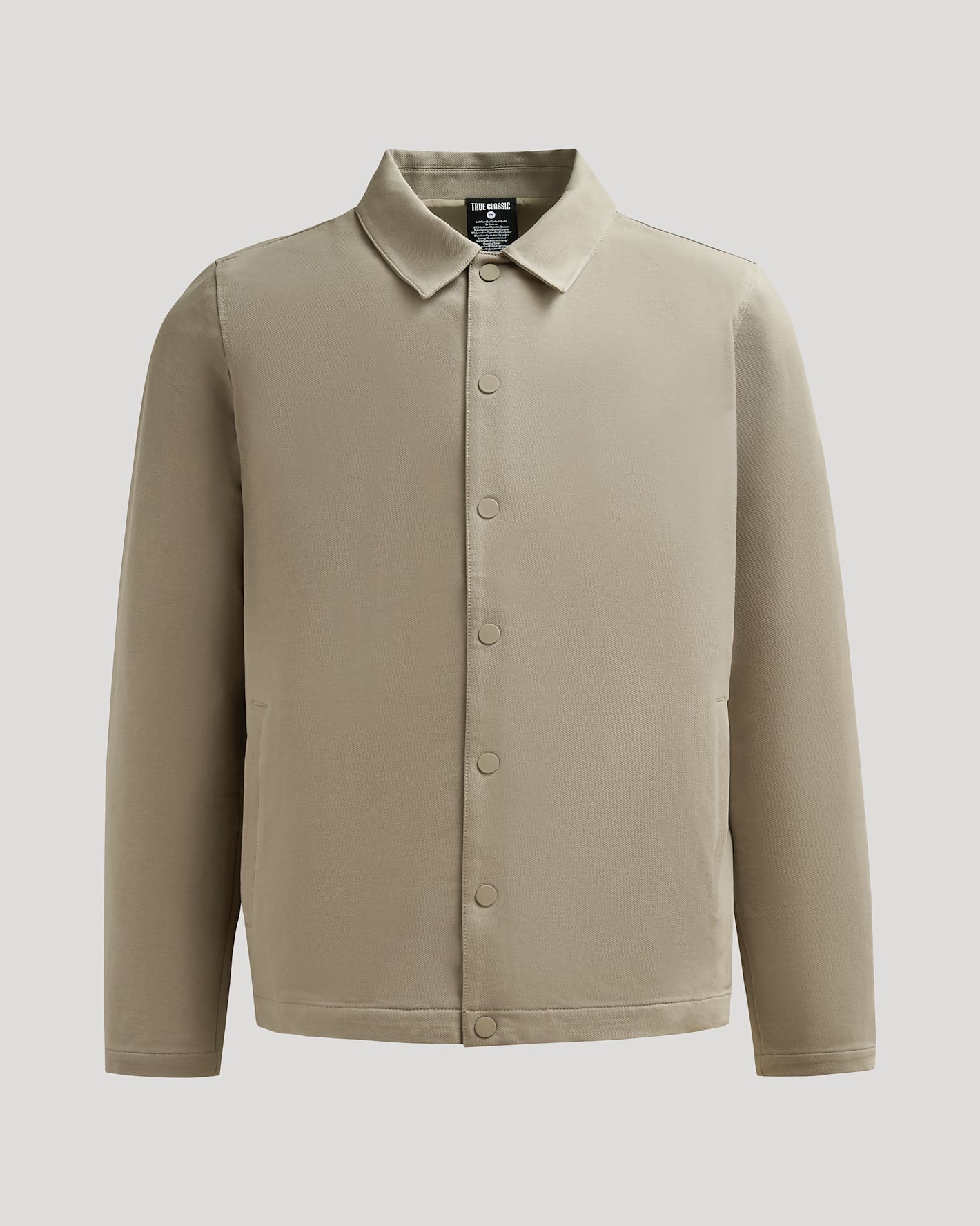 Khaki Casual Jacket with snap-button closure and shirt-style collar.