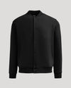 Black Fleece Bomber Jacket with snap-buttons, ribbed trims, and slanted pockets.