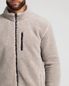 Taupe Sherpa Full Zip Jacket with chest zip pocket.