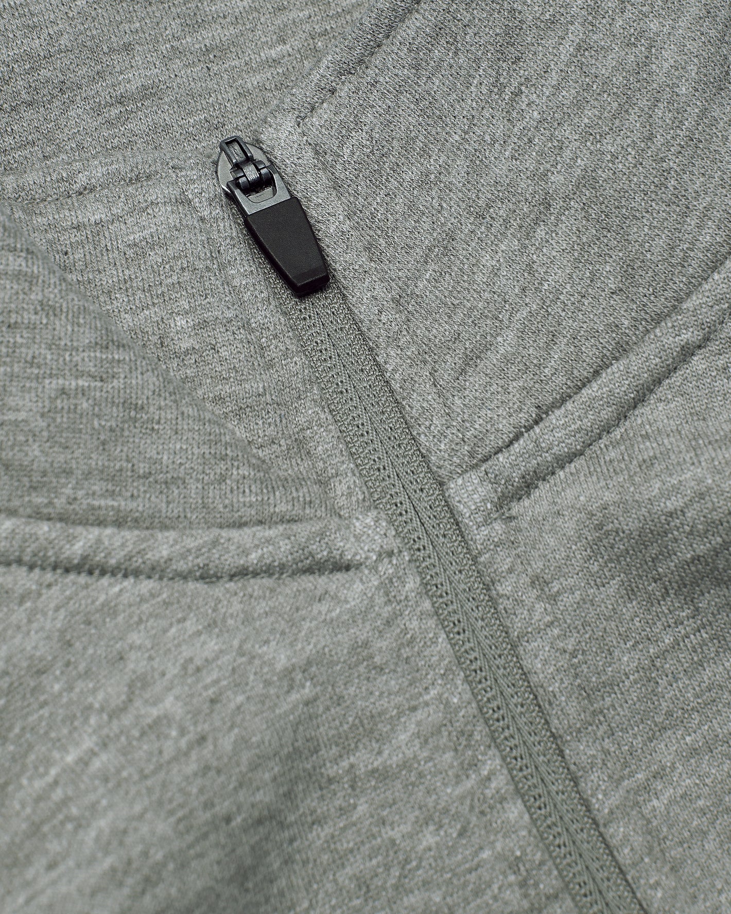Medium Heather Gray Half Zip Fleece Sweatshirt zipper detail.
