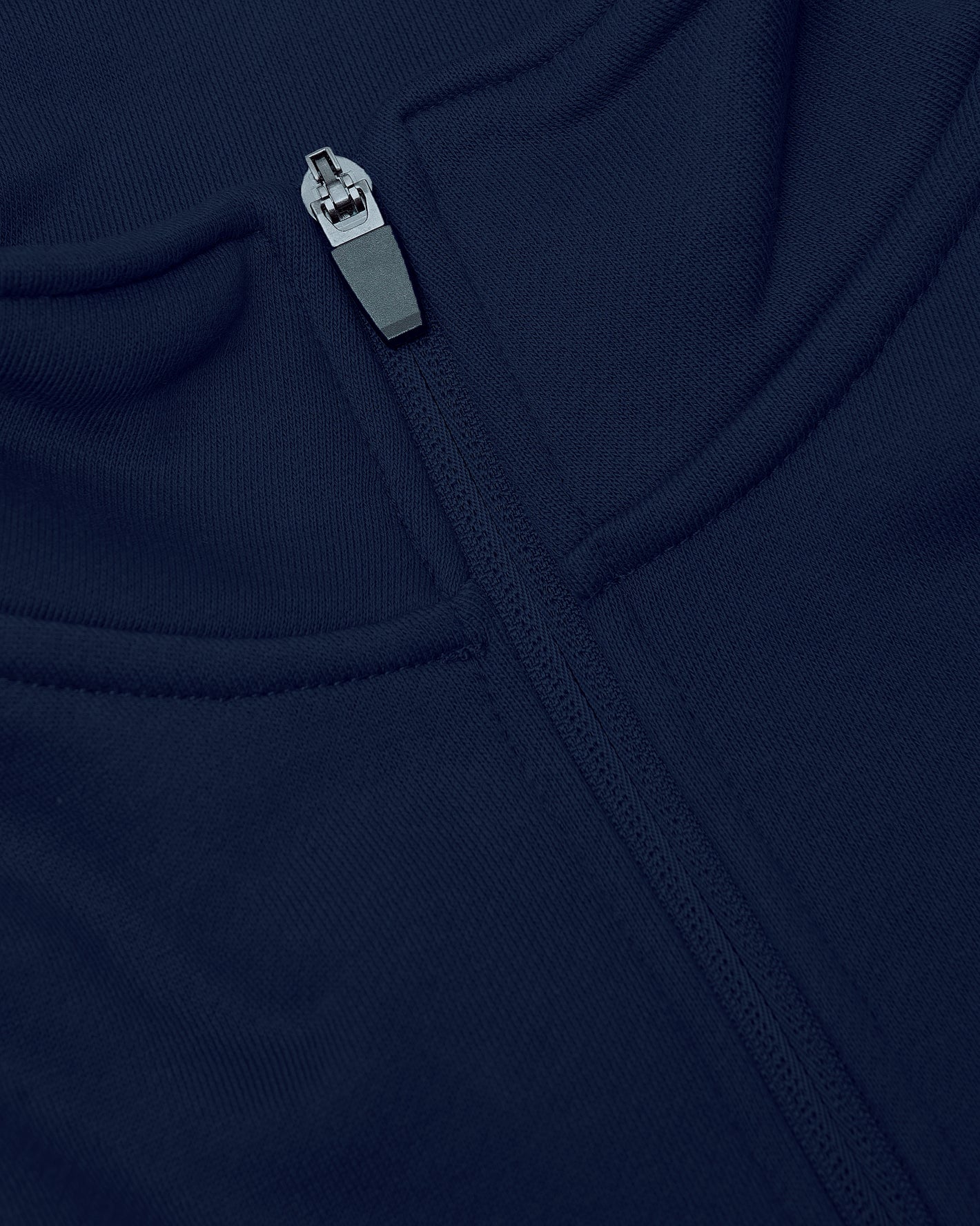 Navy Half Zip Fleece Sweatshirt with zipper and kangaroo pocket.