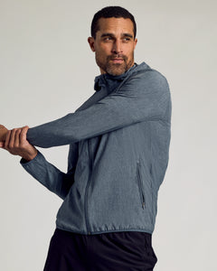 True ClassicMan stretching in Heather Navy Active Shell Jacket.