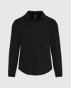 Black Fleece Shirt Jacket with button-up front and chest flap pockets.