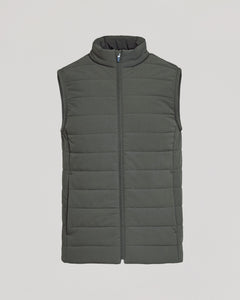 True ClassicCarbon Puffer Vest, sleeveless, quilted, with zipper and stand-up collar.