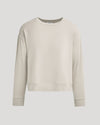 Womens Oatmeal Slouch Pullover Crew, long-sleeve, dropped shoulders, ribbed cuffs.