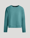 Womens Stormcloud Slouch Pullover Crew, teal crewneck, dropped shoulders, ribbed cuffs.