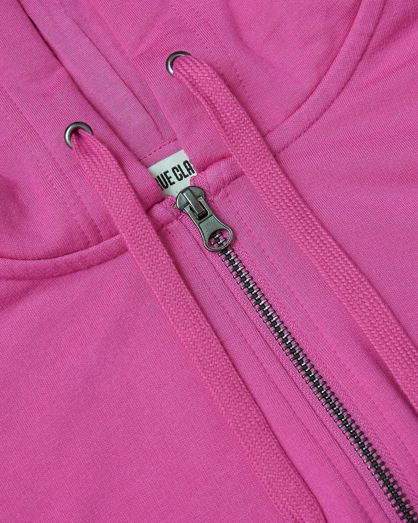 Womens Electric Fuchsia Crop Zip Hoodie with metal zipper and drawcords.