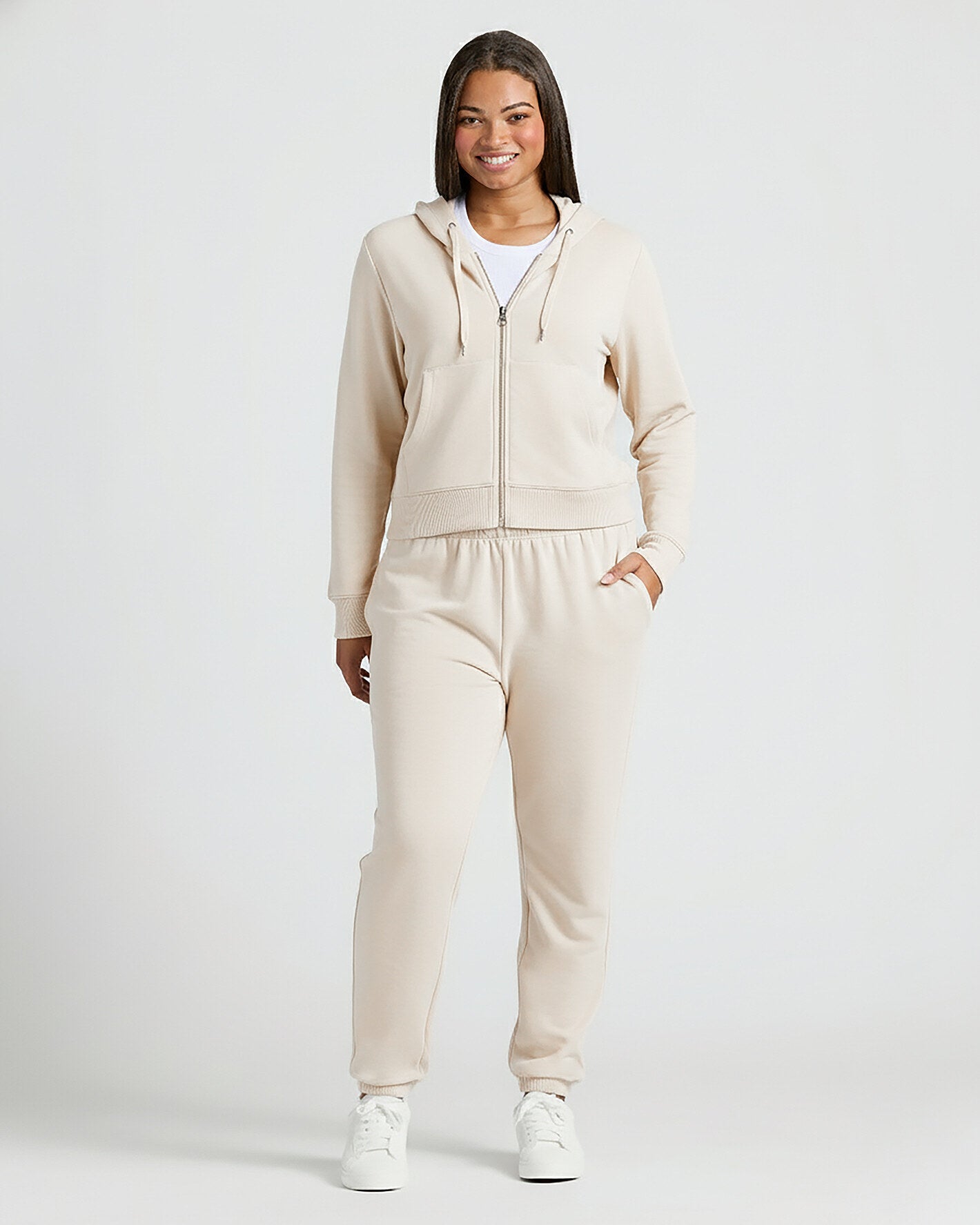 Womens Oatmeal Crop Zip Hoodie - True Classic