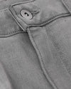 Medium Gray Wash Slim Comfort Stretch Jeans detailed stitching and metal snap.