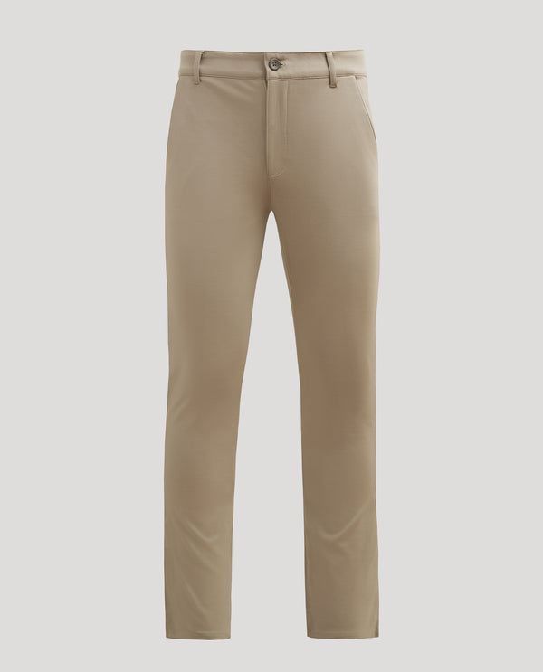 Khaki Slim Comfort Knit Chino Pant, light khaki, flat display.
