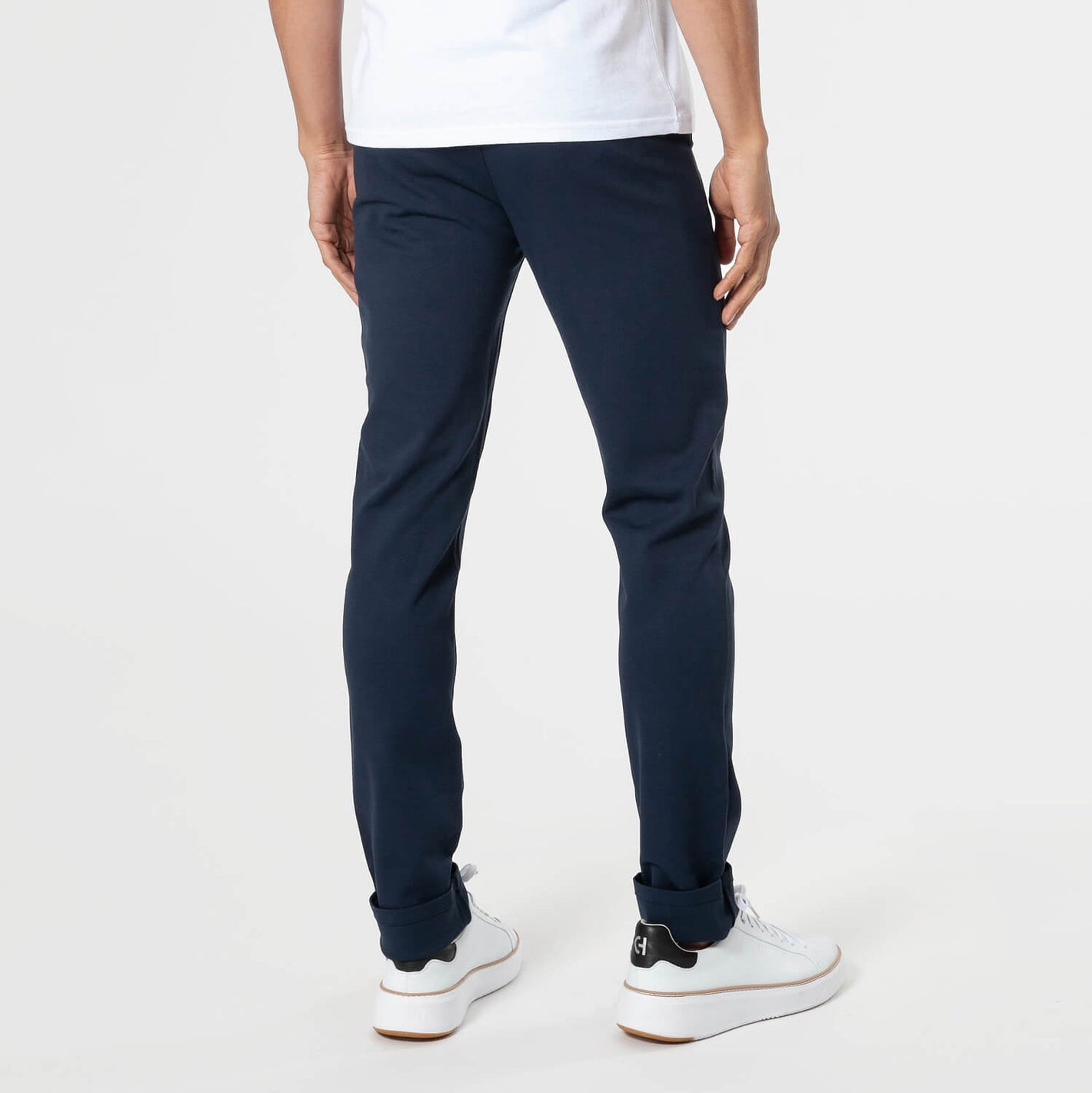 Navy & Khaki Slim Comfort Knit Chino 2-Pack, back view, cuffed pants.