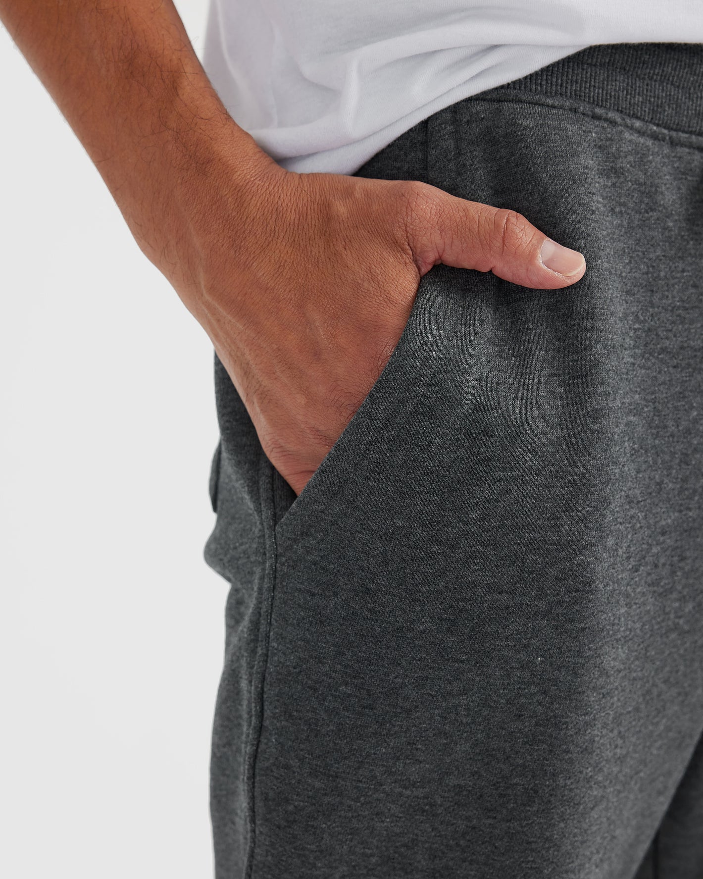 Charcoal Heather Gray Fleece French Terry Joggers with a comfort fit.