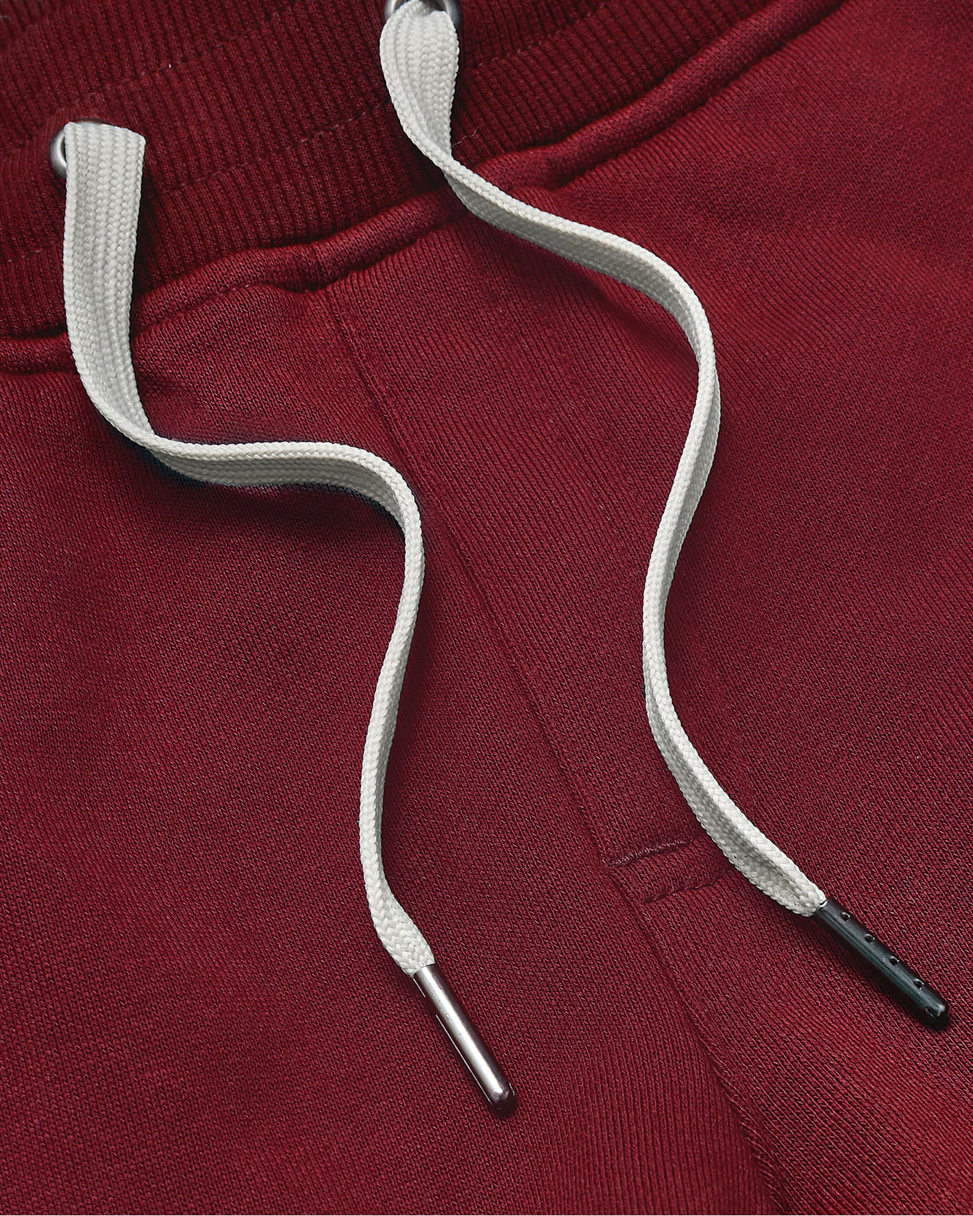Dark Maroon Pullover Fleece Crew & Jogger waistband with drawstring.
