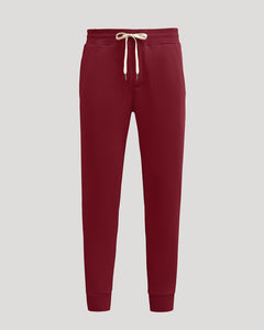 True ClassicDark Maroon Fleece French Terry Joggers with drawstring and ribbed cuffs.