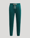 Deep Emerald Fleece French Terry Joggers with off-white drawstring and ribbed cuffs.
