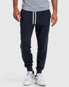 Navy Pullover Fleece Hoodie & Jogger 2-Pack with white drawstring sneakers.