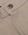 Khaki Commuter Pants' waistband and pocket with metal snap button.
