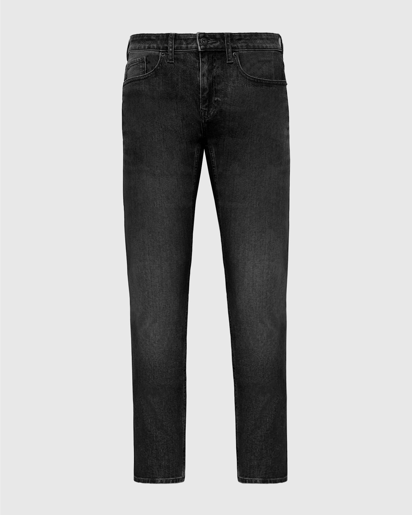 Gray Wash Slim Authentic Denim Jeans, classic five-pocket style, straight leg.
