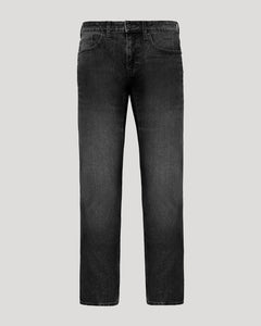 True ClassicGray Wash Straight Authentic Denim Jeans, five-pocket style, front view, against neutral background.