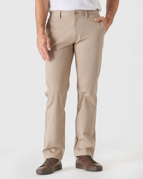 Khaki & Navy Straight Twill Chino 2-Pack with stretch and brown sneakers.