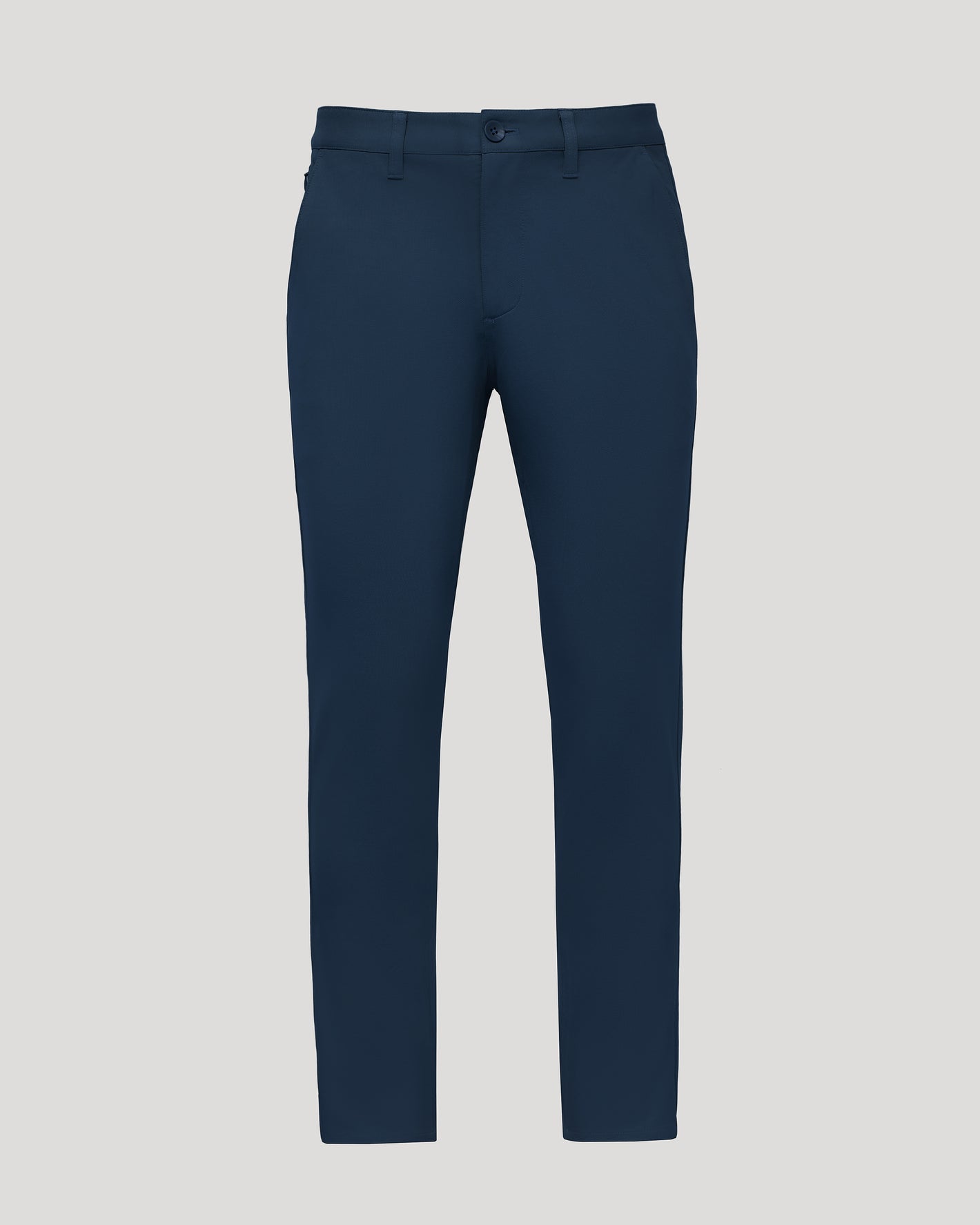 Navy Slim Chino Pants 2.0, tailored straight-leg with button-zip closure.