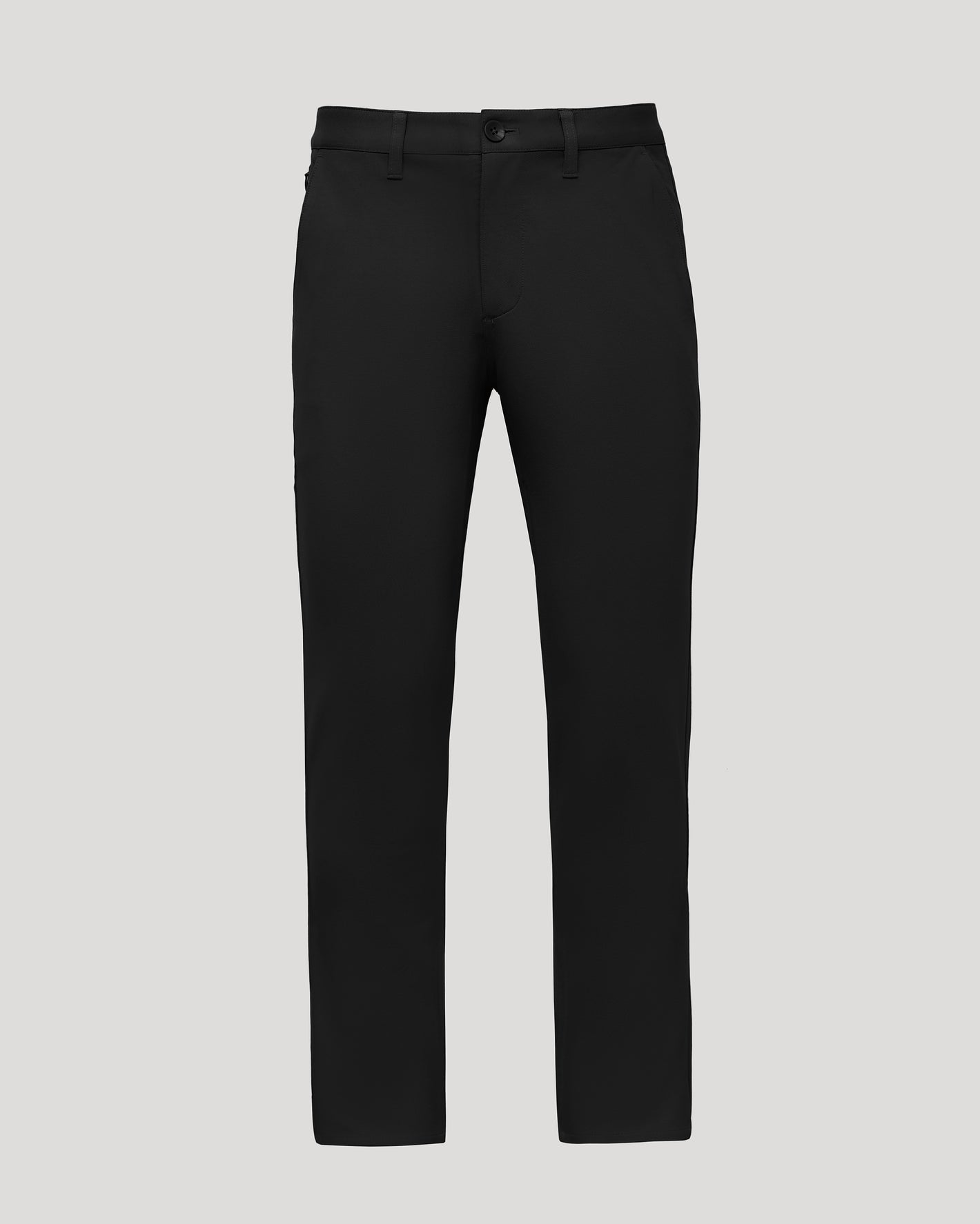 Black Straight Chino Pants 2.0 laid flat, showcasing classic business-casual style.