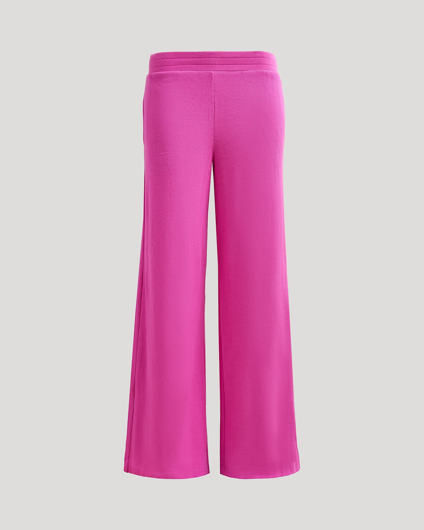 Womens Electric Fuchsia Waffle Wide Leg Pants with elastic waistband.