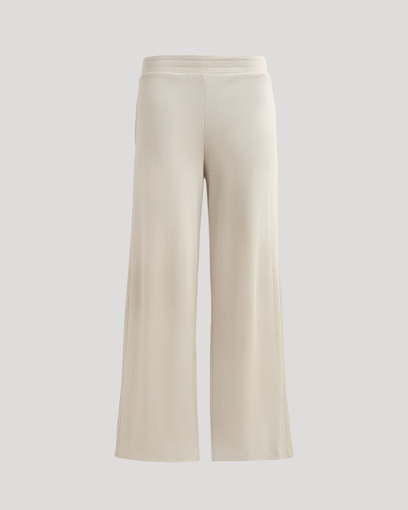 Womens Oatmeal Waffle Wide Leg Pants with elastic waistband.