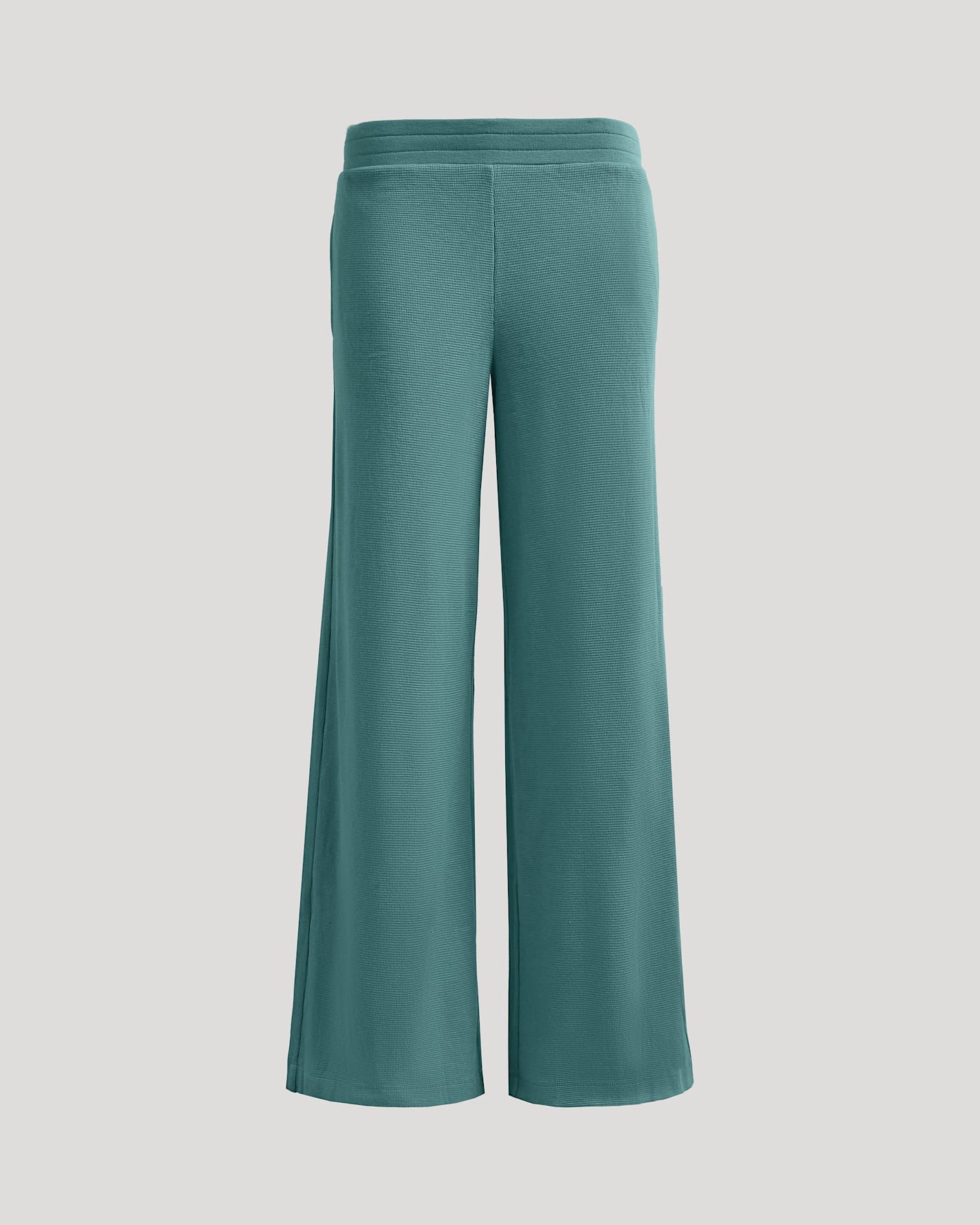Womens Stormcloud Waffle Wide Leg Pants with ribbed knit and elastic waist.