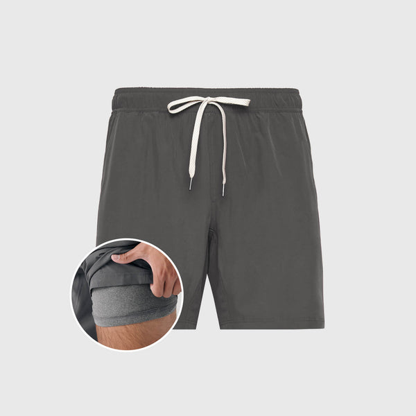 Carbon Active Quick Dry Shorts with Liner featuring elastic waistband and drawstring.