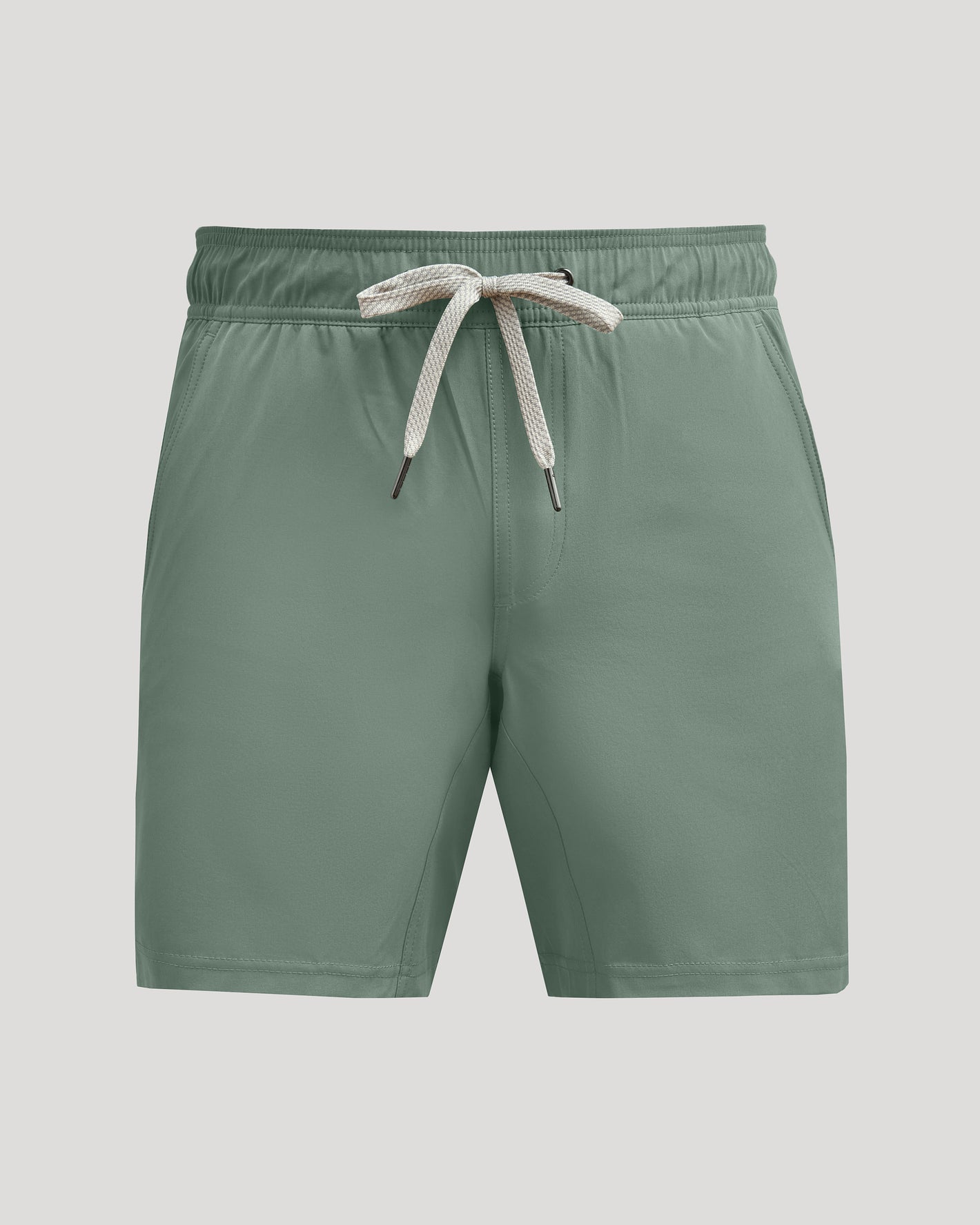 Juniper Active Quick Dry Shorts with Liner, sage-green, elastic waistband, drawstring.
