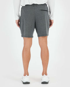 True ClassicCharcoal & Dark Heather Navy Active Comfort Shorts rear view, showcasing fit.