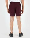 Dark Heather Burgundy Active Comfort Shorts with zip pocket and elastic waistband.