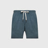 Dark Heather Indigo Active Comfort Shorts with elastic waistband and pockets.
